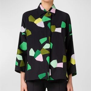 Akris Punto Kaleidoscope Print Top Blouse Black Green Pink Dots Embroidered 4